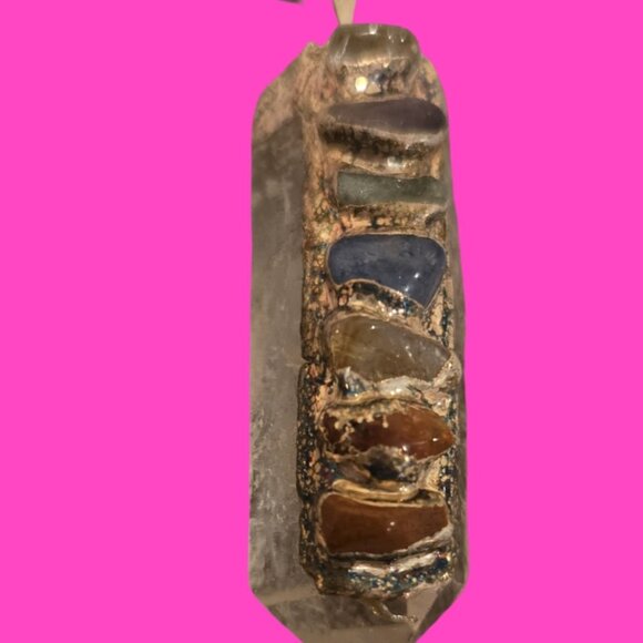 Crystal Chakra handmade with quartz crystal and green bi cone beads emerald 20in - Picture 4 of 6